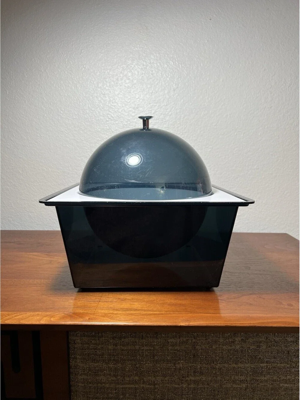 Vintage Mid Century Ice Bucket Smoke Gray Lucite with White Insert